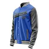 Custom Electric-Blue Gray Solid Color Varsity Letterman Jacket