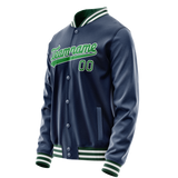 Custom Royal Neon-Green Solid Color Varsity Letterman Jacket