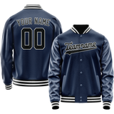 Custom Royal Black Solid Color Varsity Letterman Jacket