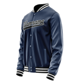 Custom Royal Black Solid Color Varsity Letterman Jacket