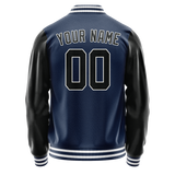 Custom Royal Black Solid Color Varsity Letterman Jacket