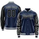 Custom Royal Black Solid Color Varsity Letterman Jacket