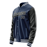 Custom Royal Black Solid Color Varsity Letterman Jacket