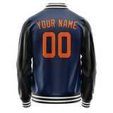 Custom Royal Black Solid Color Varsity Letterman Jacket