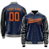 Custom Royal Black Solid Color Varsity Letterman Jacket