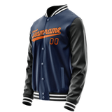 Custom Royal Black Solid Color Varsity Letterman Jacket