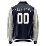Custom Navy Gray Solid Color Varsity Letterman Jacket
