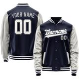 Custom Navy Gray Solid Color Varsity Letterman Jacket