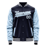 Custom Navy Light-Blue Solid Color Varsity Letterman Jacket