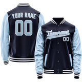 Custom Navy Light-Blue Solid Color Varsity Letterman Jacket