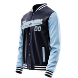 Custom Navy Light-Blue Solid Color Varsity Letterman Jacket