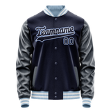 Custom Navy White Solid Color Varsity Letterman Jacket