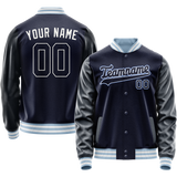 Custom Navy White Solid Color Varsity Letterman Jacket