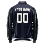 Custom Navy White Solid Color Varsity Letterman Jacket