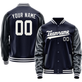 Custom Navy White Solid Color Varsity Letterman Jacket