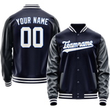 Custom Navy White Solid Color Varsity Letterman Jacket