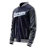 Custom Navy White Solid Color Varsity Letterman Jacket
