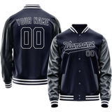 Custom Navy White Solid Color Varsity Letterman Jacket