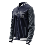 Custom Navy White Solid Color Varsity Letterman Jacket