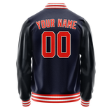 Custom Navy Orange Solid Color Varsity Letterman Jacket