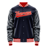 Custom Navy Orange Solid Color Varsity Letterman Jacket
