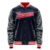 Custom Navy Red Solid Color Varsity Letterman Jacket
