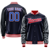 Custom Navy Red Solid Color Varsity Letterman Jacket