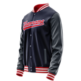 Custom Navy Red Solid Color Varsity Letterman Jacket