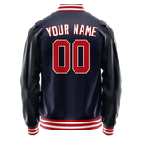 Custom Navy Red Solid Color Varsity Letterman Jacket