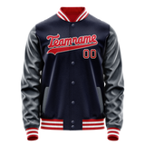 Custom Navy Red Solid Color Varsity Letterman Jacket