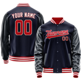 Custom Navy Red Solid Color Varsity Letterman Jacket