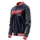 Custom Navy Red Solid Color Varsity Letterman Jacket