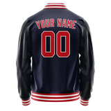 Custom Navy Red Solid Color Varsity Letterman Jacket