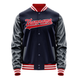Custom Navy Red Solid Color Varsity Letterman Jacket