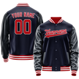 Custom Navy Red Solid Color Varsity Letterman Jacket