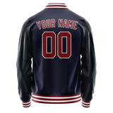 Custom Navy Crimson Solid Color Varsity Letterman Jacket
