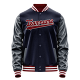 Custom Navy Crimson Solid Color Varsity Letterman Jacket