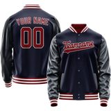 Custom Navy Crimson Solid Color Varsity Letterman Jacket