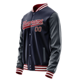 Custom Navy Crimson Solid Color Varsity Letterman Jacket