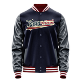 Custom Navy Cream Vintage Usa Flag Varsity Letterman Jacket