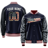 Custom Navy Cream Vintage Usa Flag Varsity Letterman Jacket