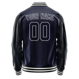 Custom Navy White Solid Color Varsity Letterman Jacket