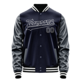 Custom Navy White Solid Color Varsity Letterman Jacket
