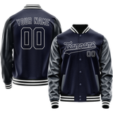 Custom Navy White Solid Color Varsity Letterman Jacket