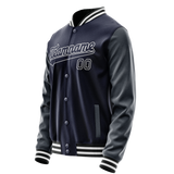 Custom Navy White Solid Color Varsity Letterman Jacket