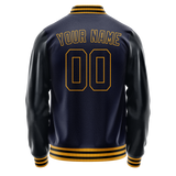Custom Navy Old-Gold Solid Color Varsity Letterman Jacket