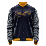 Custom Navy Old-Gold Solid Color Varsity Letterman Jacket