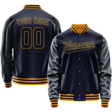Custom Navy Old-Gold Solid Color Varsity Letterman Jacket