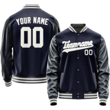 Custom Navy White Solid Color Varsity Letterman Jacket