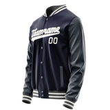 Custom Navy White Solid Color Varsity Letterman Jacket
